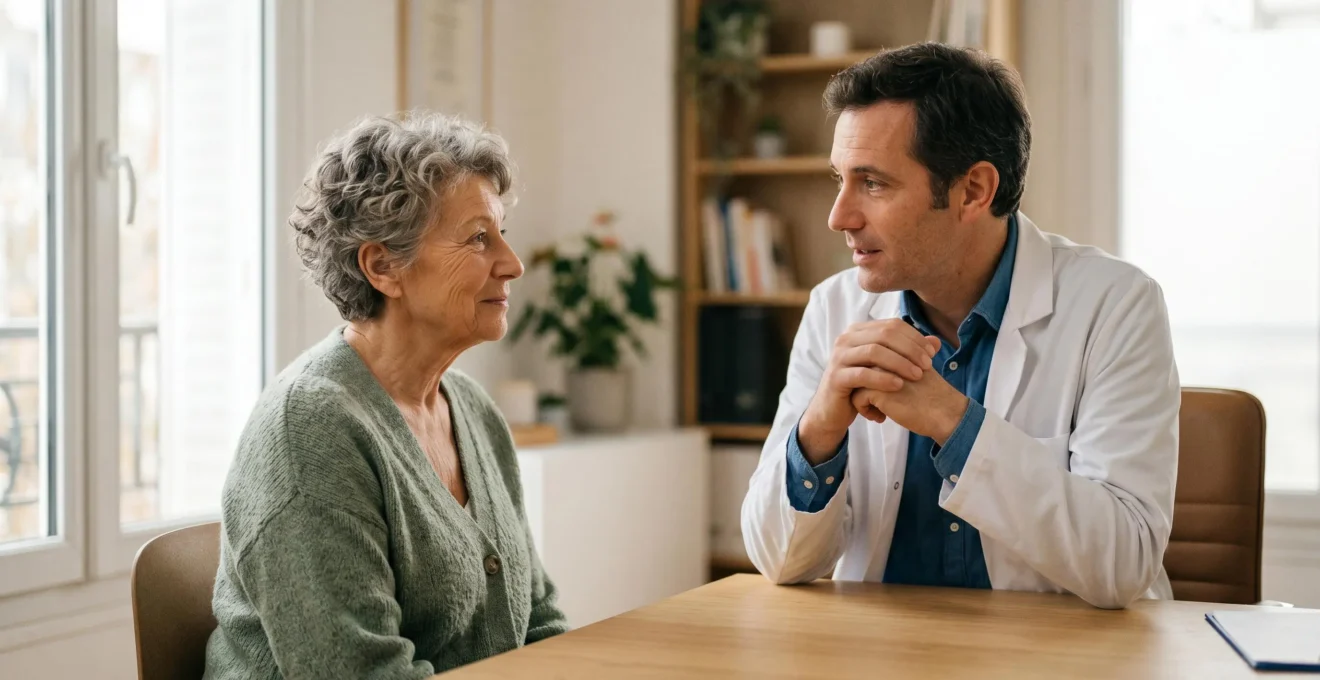 Consultation médicale préventive pour senior de 70 ans dans un cabinet médical français moderne