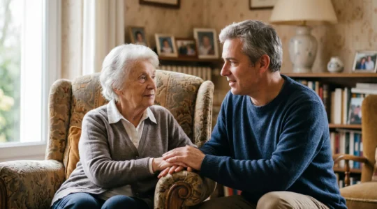 Dialogue respectueux entre générations dans un environnement familial apaisant