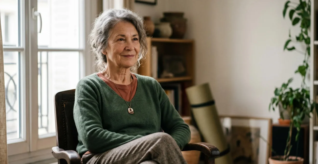 Femme senior active et sereine illustrant la reconquête de l'autonomie et du bien-être après une rééducation périnéale réussie
