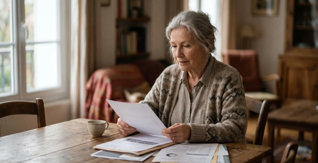 Personne senior consultant des documents de santé dans un environnement lumineux et rassurant