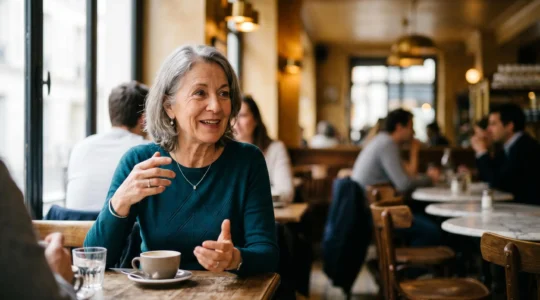 Senior dynamique de 68 ans dans un environnement quotidien moderne, symbolisant le choix technologique pour son audition