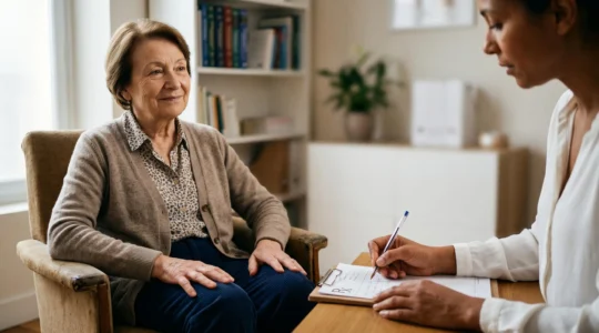 Senior en consultation médicale pour obtenir une prescription de cure thermale