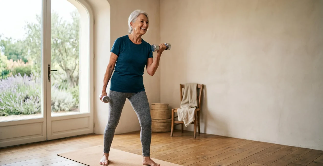 Senior actif pratiquant des exercices de renforcement musculaire pour maintenir sa force après 70 ans