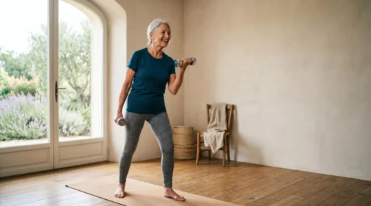 Senior actif pratiquant des exercices de renforcement musculaire pour maintenir sa force après 70 ans