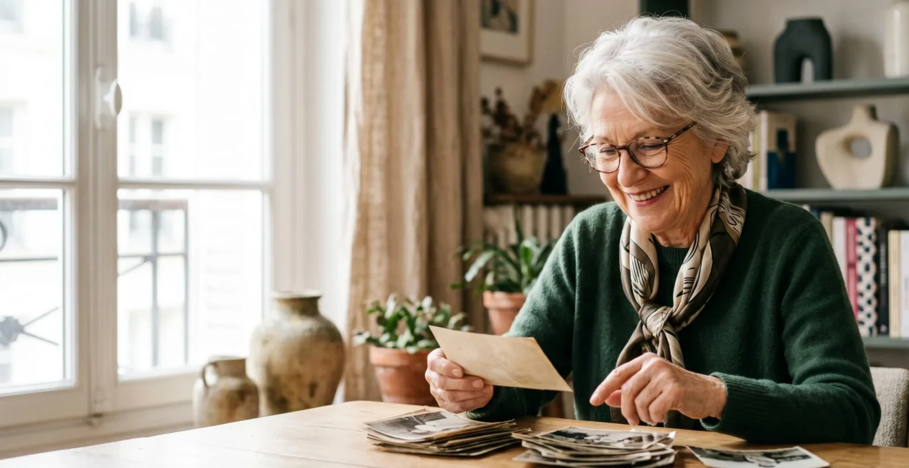 Senior portant des lunettes progressives souriant dans un environnement lumineux et confortable