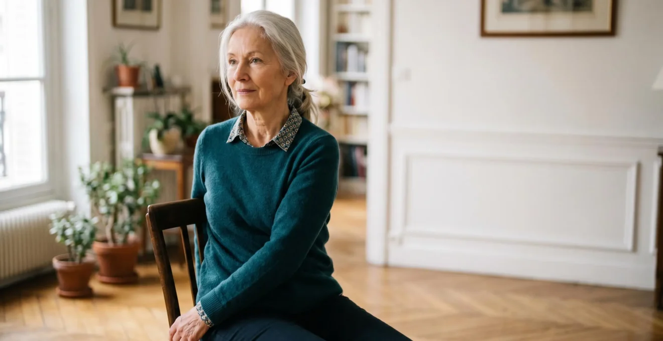 Senior actif pratiquant un mouvement de mobilisation douce dans un environnement lumineux et apaisant