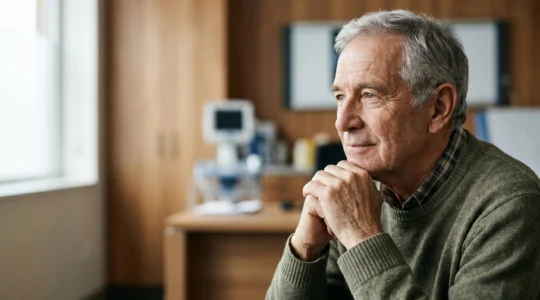 Senior en consultation thérapeutique naturelle pour soulagement des douleurs chroniques