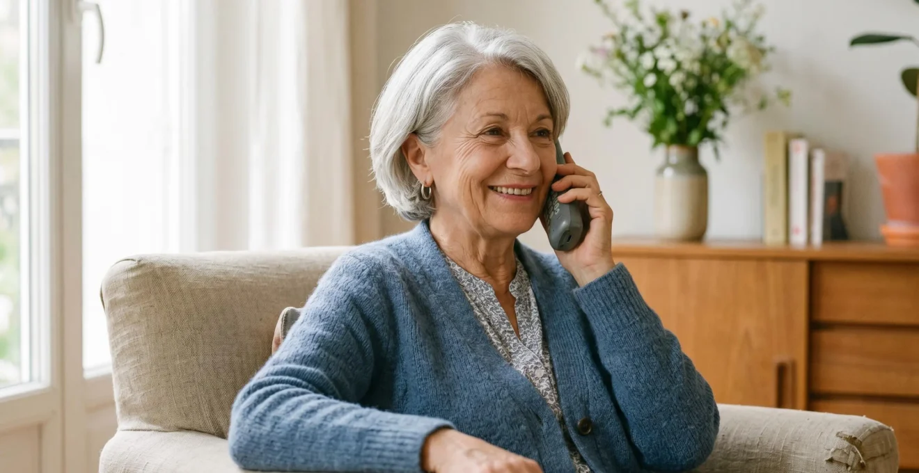 Senior utilisant un téléphone pour contacter son assurance santé en France