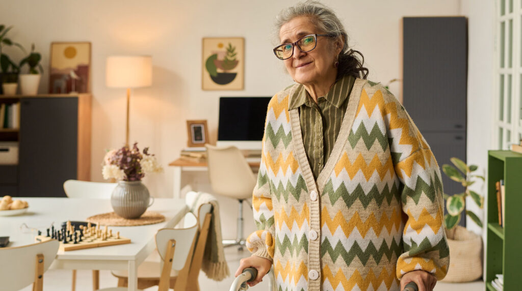 Senior actif lisant le journal dans le salon lumineux d'une résidence autonomie française moderne, avec mobilier contemporain et vue sur jardin arboré. Senior actif lisant le journal dans le salon lumineux d'une résidence autonomie française moderne, avec mobilier contemporain et vue sur jardin arboré.
